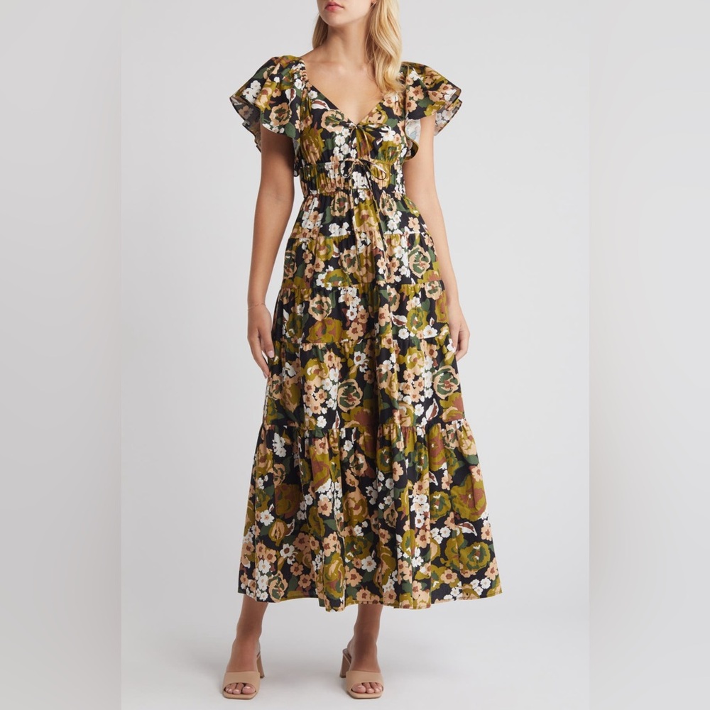 Moon River Floral Fit & Flare Midi Sundress -LARGE